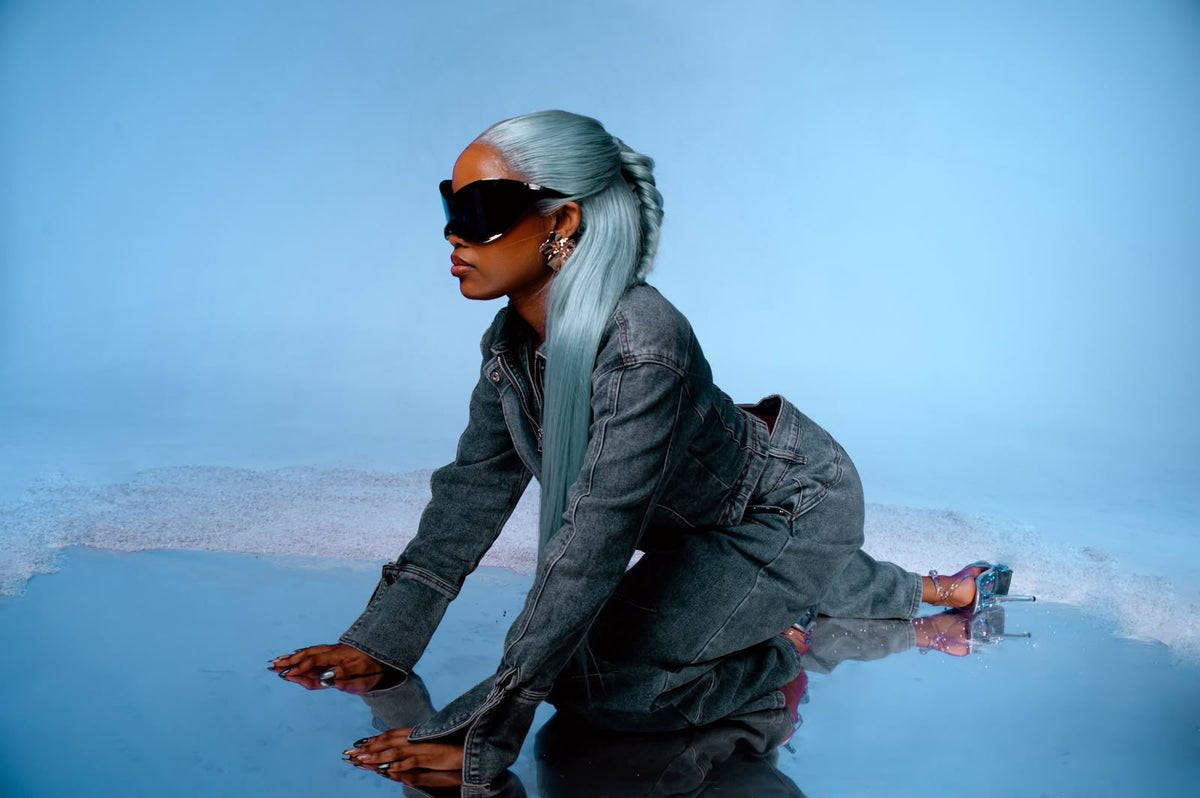 The Ice Era, woman in an icy blue human hair wig